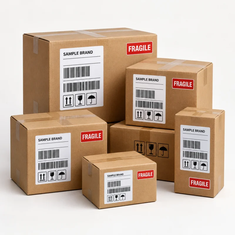 Shipping parcels with logistics and barcode labels